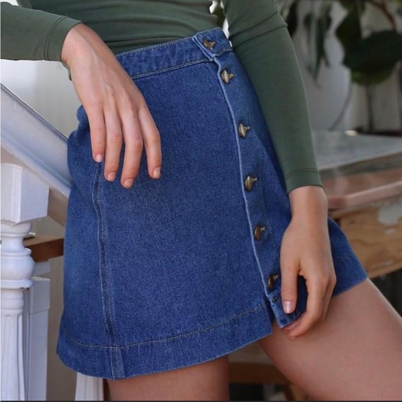 NWT American Apparel A-Line Button Front Denim Jean Mini Skirt Sz M - Picture 7 of 8